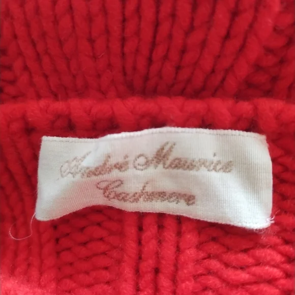 Andre Maurice Italy 100 % Cashmere Red Cable Knit Cropped Sweater - Picture 5 of 8